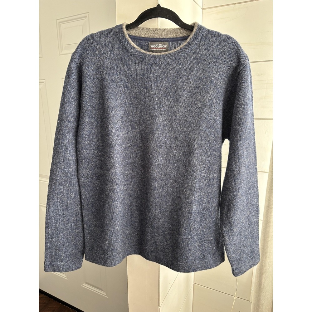 Woolrich Sweater Mens Medium Indigo Bearpass Crew Wool Knit Pullover Washable‎